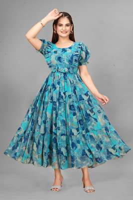 HouseOfCommon Women Maxi Light Blue Knee Length Dress