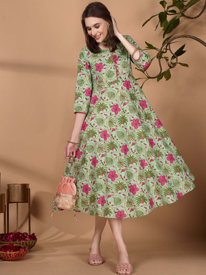 ANOUK Women A-line Green Midi/Calf Length Dress
