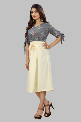 Hiral Creation Women Fit and Flare Grey Knee Length Dress