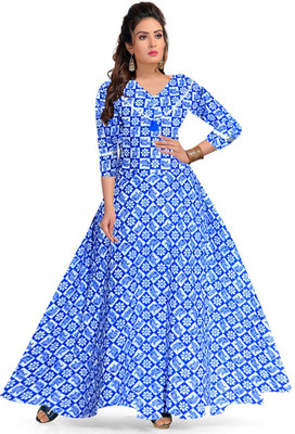 Shunit creation Women Fit and Flare Blue Maxi/Full Length Dress