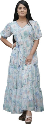 Parth Creation Women Fit and Flare Multicolor Maxi/Full Length Dress