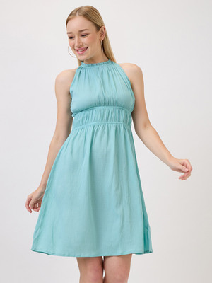 AmarAsha Women Fit and Flare Green Knee Length Dress