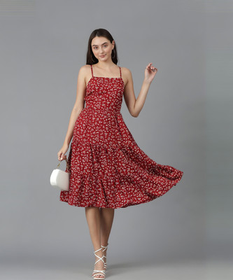 KOTTY Women Fit and Flare Multicolor Knee Length Dress