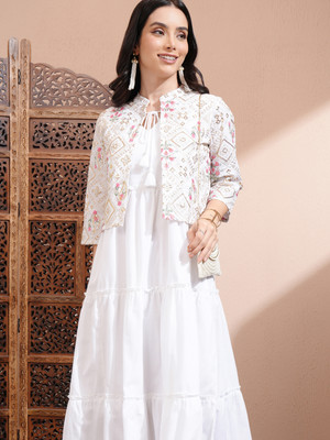 Vishudh Women A-line White Above Knee/Mid Thigh Length Dress