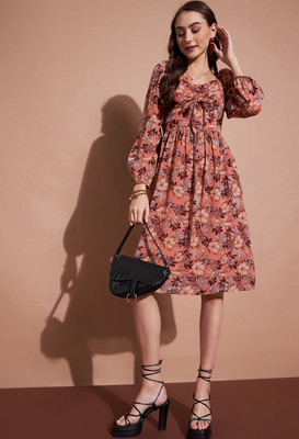 All Yours Women Gathered Multicolor Knee Length Dress