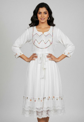 IQQA AZZU FASHIONS Women A-line White Below Knee Dress