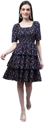 MARC LOUIS Women Fit and Flare Blue Knee Length Dress