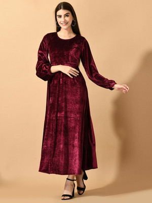 Sangria Women Fit and Flare Maroon Midi/Calf Length Dress