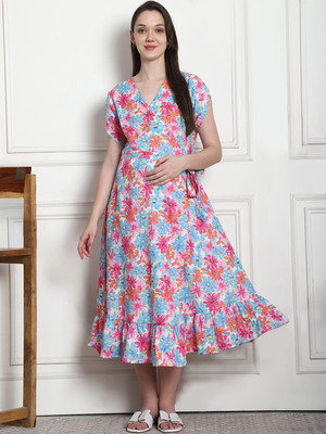 Secret Wish Women Wrap Multicolor Midi/Calf Length Dress