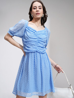 Tokyo Talkies Women Skater Blue Above Knee/Mid Thigh Length Dress