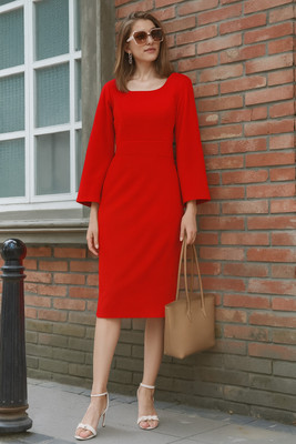 Westhood Women Bodycon Red Knee Length Dress