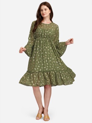 GUFRINA Women Fit and Flare Green Dress