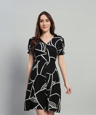 ROSEMELON Women Fit and Flare Black Above Knee/Mid Thigh Length Dress