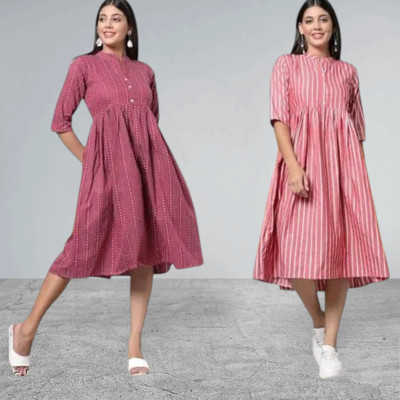 Rangrasiya Creation Women A-line Pink, White Knee Length Dress