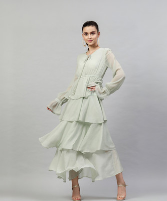STREET9 Women Peplum Green Maxi/Full Length Dress