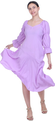 RAMAJIKK Women Fit and Flare Pink Midi/Calf Length Dress