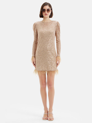 KAZO Women Fit and Flare Beige Above Knee/Mid Thigh Length Dress