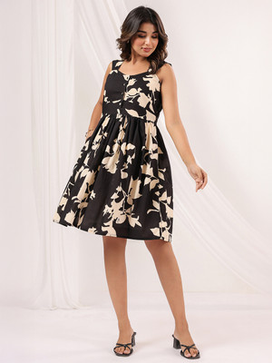 Janasya Women A-line Black Knee Length Dress