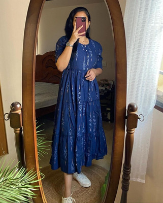 AmanClothing Women Gathered Black Midi/Calf Length Dress