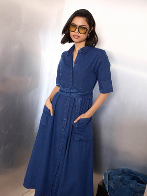 SASSAFRAS Women A-line Blue Maxi/Full Length Dress