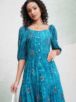 Vishudh Women A-line Blue Dress