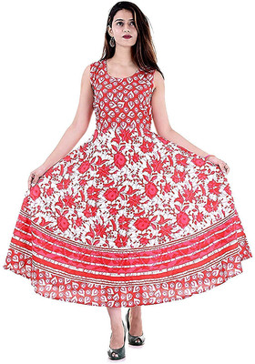 DADUDAYAL EXPORT Women Gown Pink, White Midi/Calf Length Dress