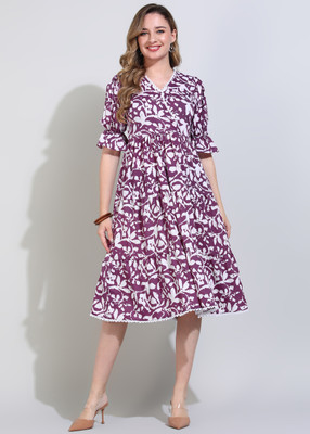 Clory fashion Women Fit and Flare Pink Midi/Calf Length Dress