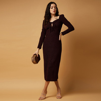 DRAPE AND DAZZLE Women Bodycon Maroon Midi/Calf Length Dress