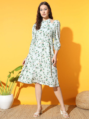 Moda Rapido Women A-line Green Knee Length Dress