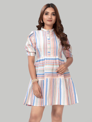 HEMANG FASHION Women Fit and Flare Orange Above Knee/Mid Thigh Length Dress