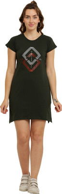 HouseOfCommon Women T Shirt Dark Green Above Knee/Mid Thigh Length Dress