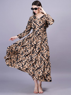 Oh Mi Dios Women Fit and Flare Black Maxi/Full Length Dress