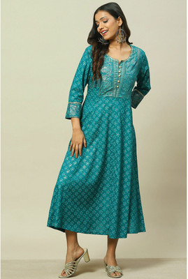RANGRITI Women A-line Green Midi/Calf Length Dress