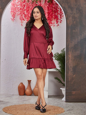 Moda Rapido Women A-line Maroon Midi/Calf Length Dress