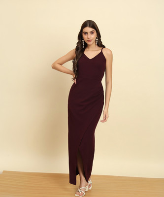 TREND ARREST Women Bodycon Maroon Maxi/Full Length Dress