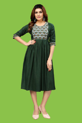 Shreeji Fashionn Women Fit and Flare Dark Green Midi/Calf Length Dress