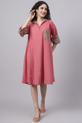 The Saffron Saga Women A-line Pink Above Knee/Mid Thigh Length Dress