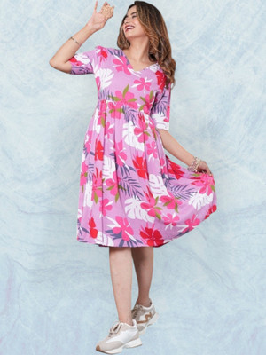 K K CREATION Women Gown Pink Knee Length Dress