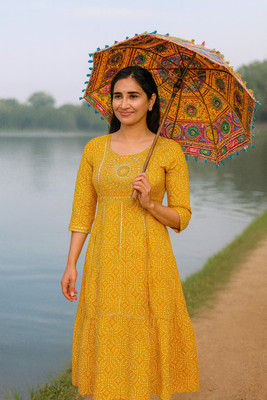 Orange Paper Women Gown Yellow Ankle Length Dress