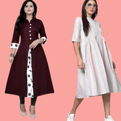 Db Fashionpo Women A-line Red, White Maxi/Full Length Dress