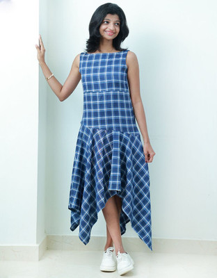 PAWS & PURRS Women Asymmetric Blue Midi/Calf Length Dress
