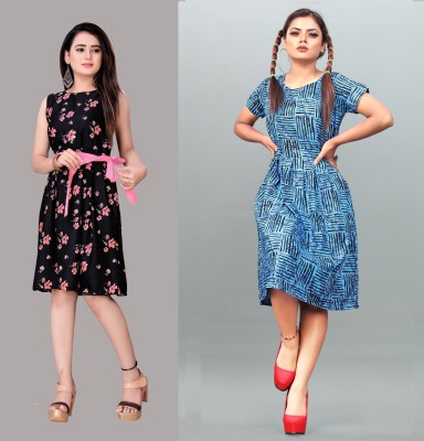 maruti fab Women A-line Blue, Black Dress