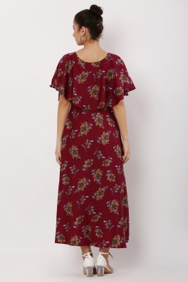 Asad Fashion Women Fit and Flare Maroon Dress