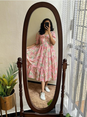 AYUSTRAA Women Fit and Flare Pink Midi/Calf Length Dress