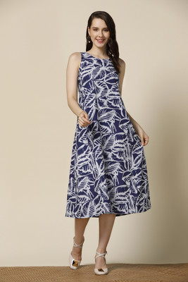 Ompax Women A-line Dark Blue Midi/Calf Length Dress