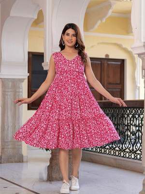 Fashion2wear Women A-line Pink Knee Length Dress