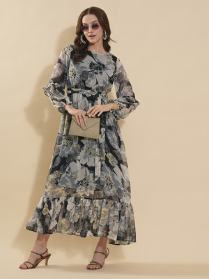 all about you Women Fit and Flare Black Maxi/Full Length Dress