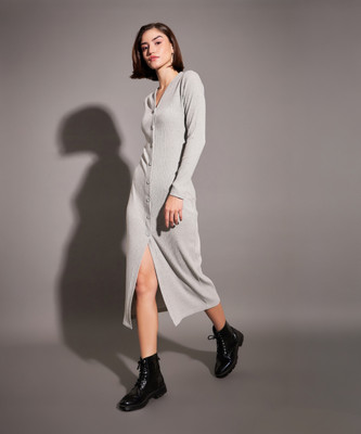 SASSAFRAS Women Bodycon Grey Midi/Calf Length Dress