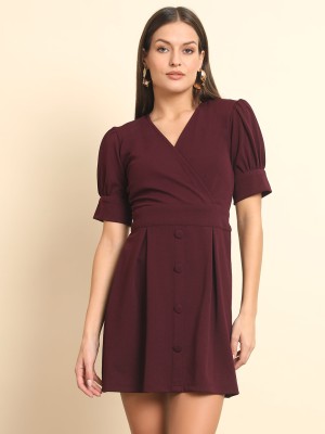 TREND ARREST Women Fit and Flare Maroon Dress