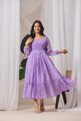 VAGHANI ENTERPRISE Women Fit and Flare Purple Midi/Calf Length Dress